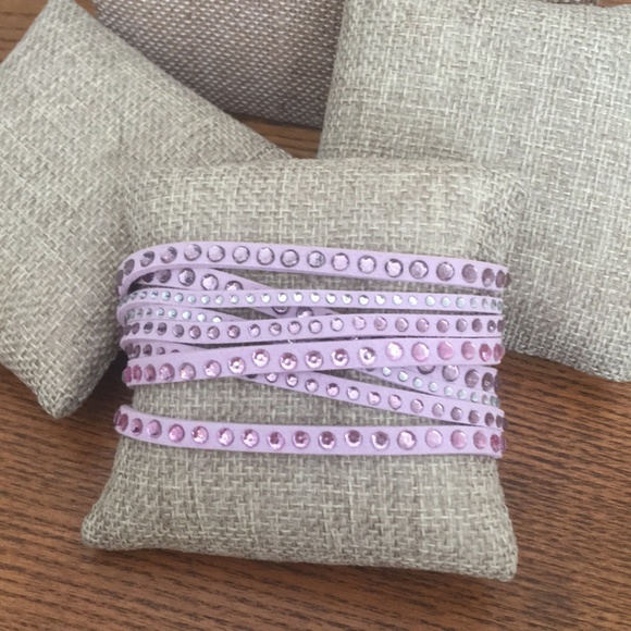 Jewelry - DONATED Purple leather & rhinestones wrap bracelet